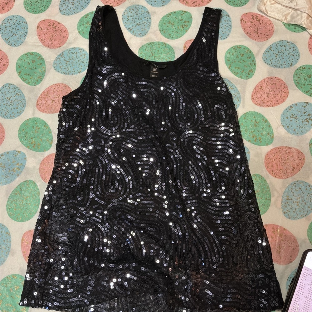 Navy/black Sequin Scoop Neck Vest Top, size M, H&M Fairycore Sparkling Club girl